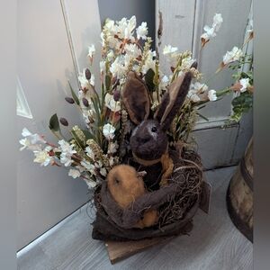 Primitive Rugged Chic Bunny Rabbit Chick Basket Easter Decor